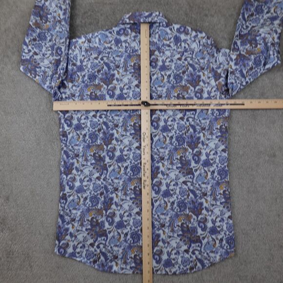 John Henric Shirt Men's 16.5 42 Blue Paisley Milano Button Up Easy Iron Cotton - Picture 7 of 9